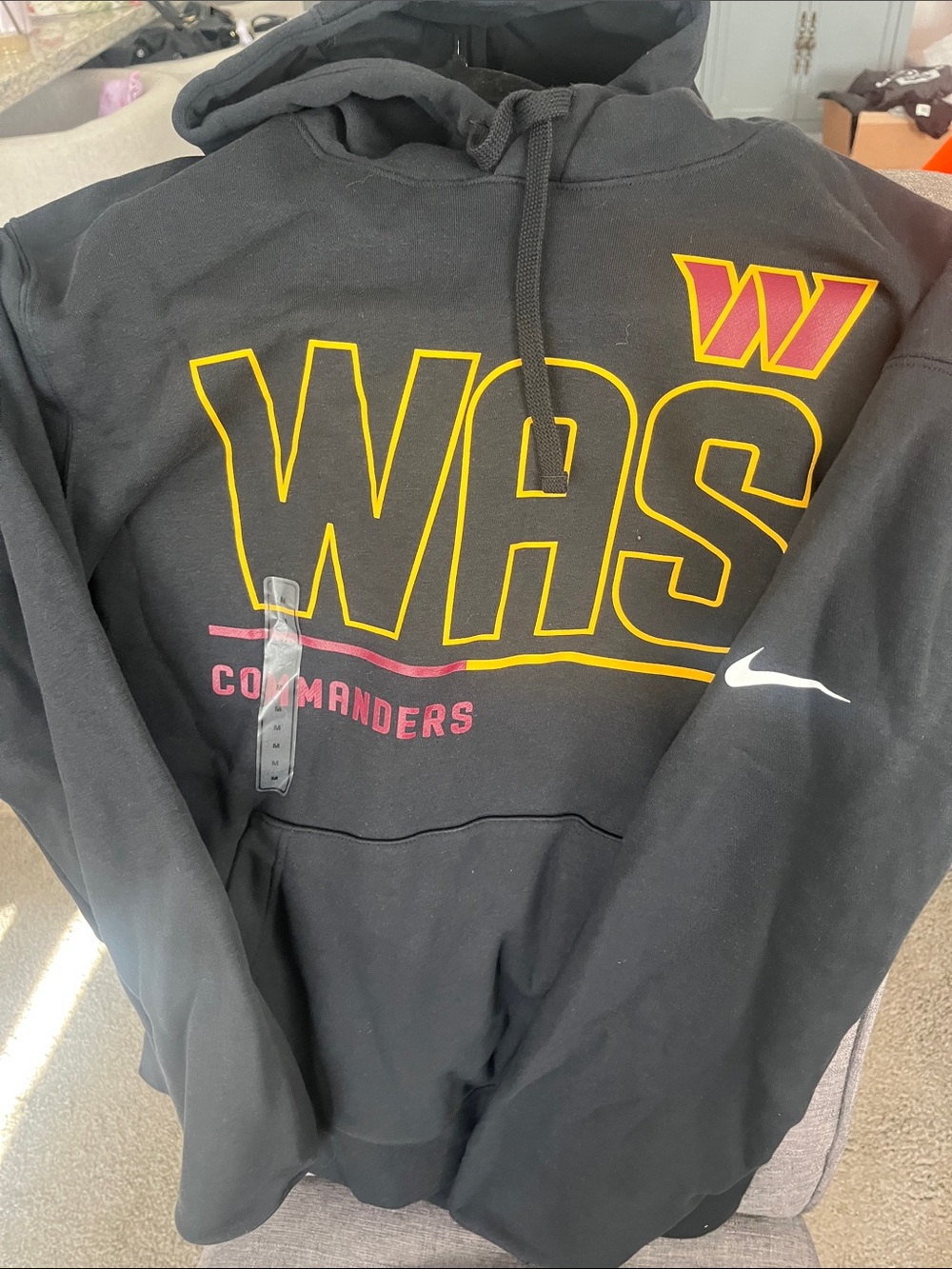 Nike Black Washington Commanders Hoodie with Yellow-Outlined WHS and Red Accents